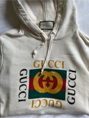 Gucci Cream Sweater with Gold and Green Logo
